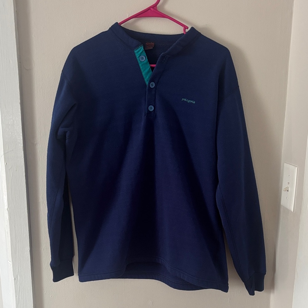 Patagonia Navy Crewneck Henley with Teal Placket